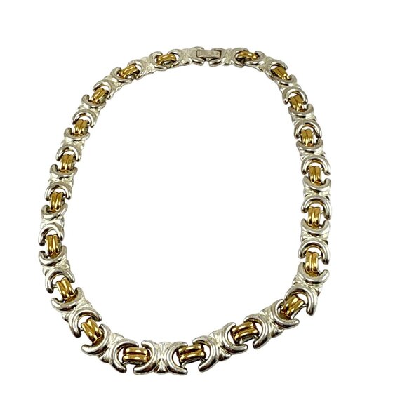 Krementz Two Tone Gold Silver Link Collar Necklace Vintage Designer Jewelry - Picture 3 of 9
